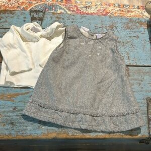 Hearts And Flowers Wool Blend Jumper Dress w/ white top Size 12 mo.